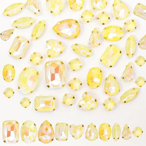 60PCS Sew on Rhinestone Mixed Shapes Glass Rhinestones for Crafts Sew on Crystal Gems Flatback with Gold Claw for DIY Jewelry Making Costumes, Clothes, Garment, Shoes Mocha Emerald in Saudi Arabia