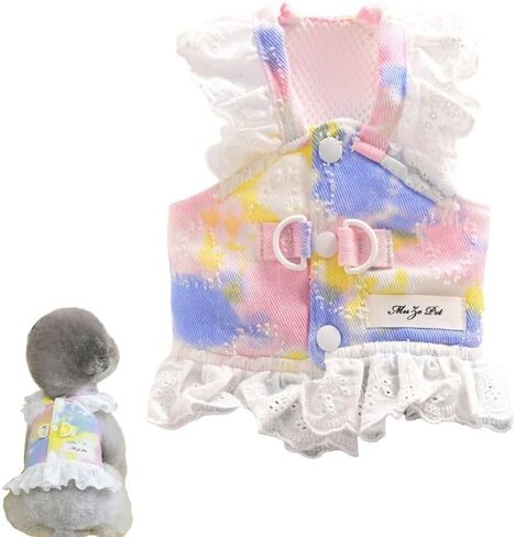 Breathable Dog Dress with Lace Trim & D-Rings, Stylish Outfit for Small Dogs, Cats, Yorkies & Chihuahuas, Elegant Pet Dress, Puppy Dresses for Girls(Yellow,XXL) in Kuwait