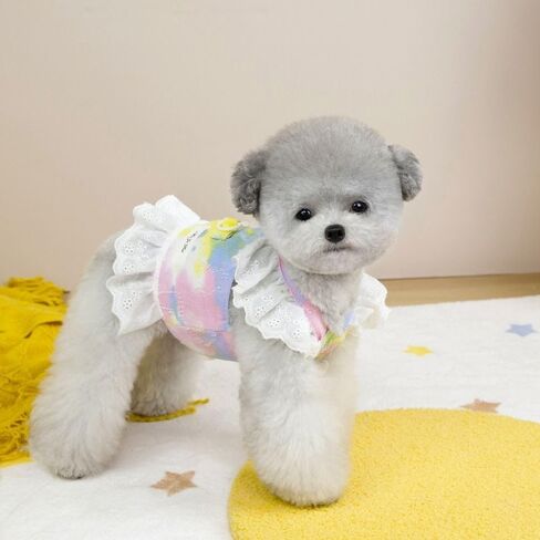 Breathable Dog Dress with Lace Trim & D-Rings, Stylish Outfit for Small Dogs, Cats, Yorkies & Chihuahuas, Elegant Pet Dress, Puppy Dresses for Girls(Yellow,XXL) in Kuwait