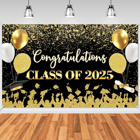 Avezano Class of 2025 Graduation Backdrop Congratulations Graduate Banner for Graduation Party Decorations 2025 Congrats Grad Banner 70.8 x 43.3 Inch (Blue and Gold) in Saudi Arabia