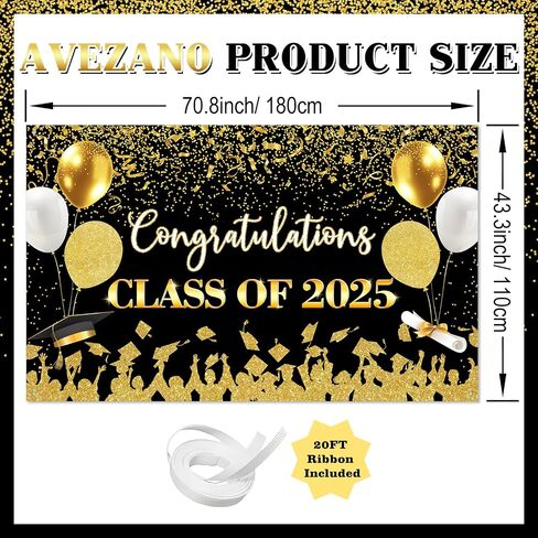 Avezano Class of 2025 Graduation Backdrop Congratulations Graduate Banner for Graduation Party Decorations 2025 Congrats Grad Banner 70.8 x 43.3 Inch (Blue and Gold) in Saudi Arabia