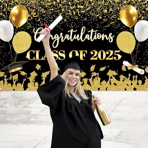 Avezano Class of 2025 Graduation Backdrop Congratulations Graduate Banner for Graduation Party Decorations 2025 Congrats Grad Banner 70.8 x 43.3 Inch (Blue and Gold) in Saudi Arabia