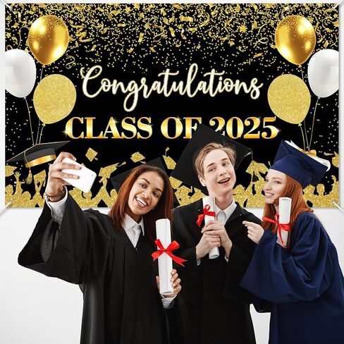 Avezano Class of 2025 Graduation Backdrop Congratulations Graduate Banner for Graduation Party Decorations 2025 Congrats Grad Banner 70.8 x 43.3 Inch (Blue and Gold) in Saudi Arabia