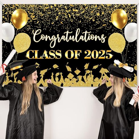 Avezano Class of 2025 Graduation Backdrop Congratulations Graduate Banner for Graduation Party Decorations 2025 Congrats Grad Banner 70.8 x 43.3 Inch (Blue and Gold) in Saudi Arabia
