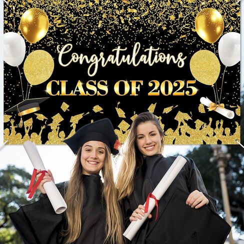 Avezano Class of 2025 Graduation Backdrop Congratulations Graduate Banner for Graduation Party Decorations 2025 Congrats Grad Banner 70.8 x 43.3 Inch (Blue and Gold) in Saudi Arabia