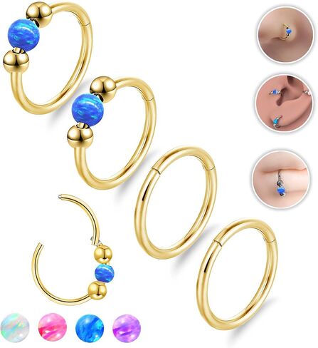 4PCS Nose Rings Opal 18G Nose Hoops 316L Surgical Steel Hypoallergernic Nose Piercings Jewelry for Women Nose Rings Suitable for Septum Rings Cartilage Earring Tragus Earring in Saudi Arabia