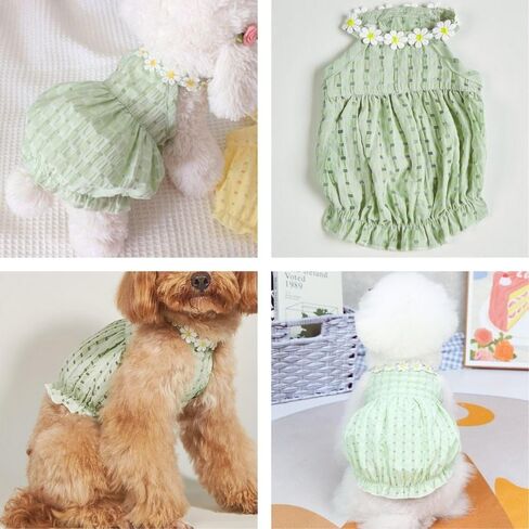 Yellow Dog Dress – Breathable Summer Pet Outfit with Elastic Waist & White Flower Design, Cute Dog & Cat Clothes for Small, Medium & Large Dogs(Yellow,M) in Saudi Arabia