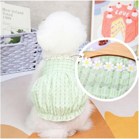 Yellow Dog Dress – Breathable Summer Pet Outfit with Elastic Waist & White Flower Design, Cute Dog & Cat Clothes for Small, Medium & Large Dogs(Yellow,M) in Saudi Arabia