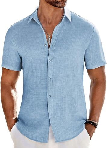 COOFANDY Men's Casual Button Down Shirts Short Sleeve Textured Summer Beach Shirt in Saudi Arabia