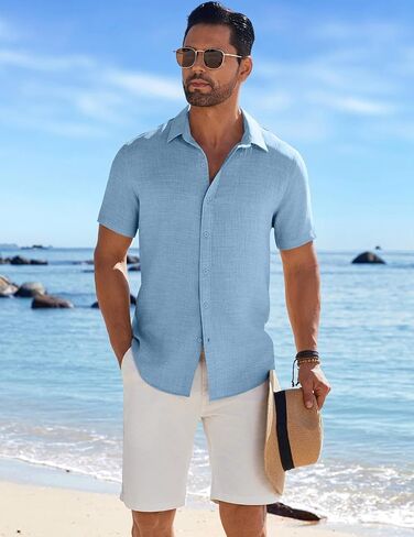 COOFANDY Men's Casual Button Down Shirts Short Sleeve Textured Summer Beach Shirt in Saudi Arabia