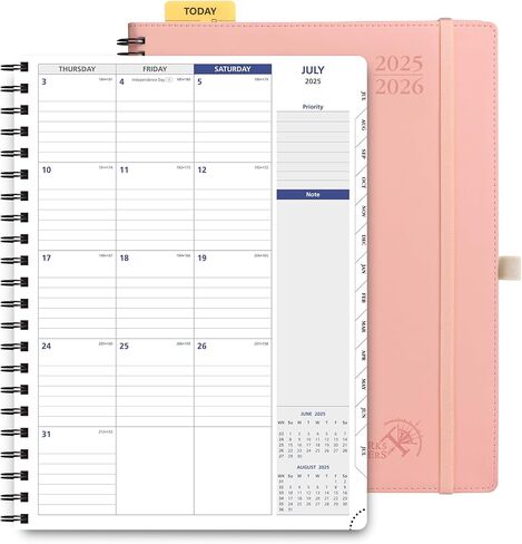 POPRUN 2025-2026 Monthly Planner Spiral Bound, 8.5'' x 11.25'' Academic Calendar (July 2025-July 2026) Appointment Book with Stair Tabs, Leather Cover, 4 Pages per Month with Notes - Claret in Saudi Arabia