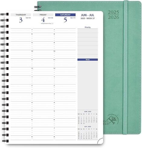 POPRUN 2025-2026 Monthly Planner Spiral Bound, 8.5'' x 11.25'' Academic Calendar (July 2025-July 2026) Appointment Book with Stair Tabs, Leather Cover, 4 Pages per Month with Notes - Claret in Saudi Arabia