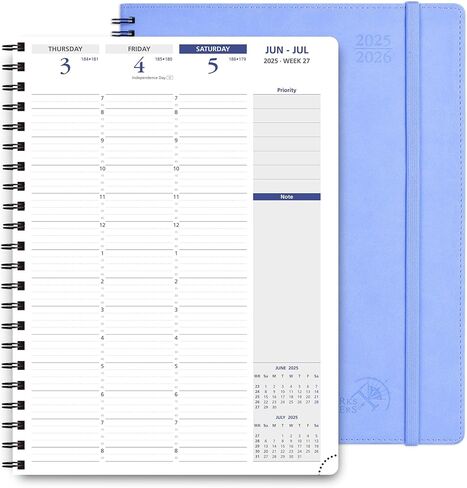 POPRUN 2025-2026 Monthly Planner Spiral Bound, 8.5'' x 11.25'' Academic Calendar (July 2025-July 2026) Appointment Book with Stair Tabs, Leather Cover, 4 Pages per Month with Notes - Claret in Saudi Arabia