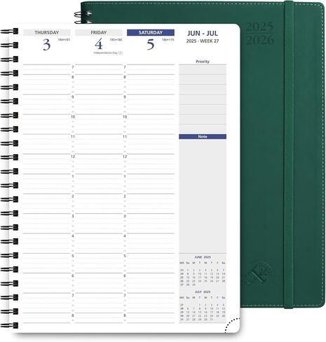 POPRUN 2025-2026 Monthly Planner Spiral Bound, 8.5'' x 11.25'' Academic Calendar (July 2025-July 2026) Appointment Book with Stair Tabs, Leather Cover, 4 Pages per Month with Notes - Claret in Saudi Arabia