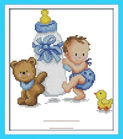 Happy Forever Cross Stitch Kits 11CT Stamped Patterns for Kids and Adults, DIY Preprinted Embroidery kit for Beginner, Angel Baby (K777 Angel Birth Certificate, Size 22''x16'') in Saudi Arabia