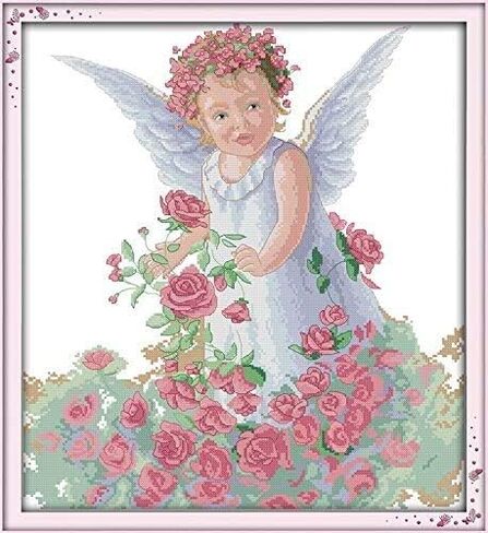 Happy Forever Cross Stitch Kits 11CT Stamped Patterns for Kids and Adults, DIY Preprinted Embroidery kit for Beginner, Angel Baby (K777 Angel Birth Certificate, Size 22''x16'') in Saudi Arabia