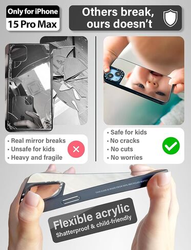 Mirror Case for iPhone 15 Pro Max (ONLY) with Shockproof Soft Corners, Bye Bye Pocket Mirror, Cute Slim case for Girls and Womens in Saudi Arabia