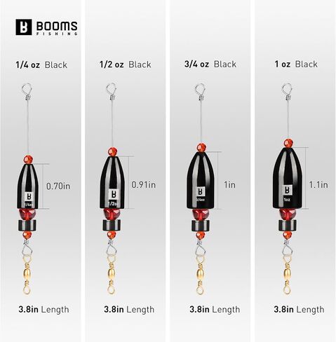 Booms Fishing CRR Carolina Ready Rigs for Bass Fishing Saltwater, 5pcs Brass Pre-Rigged Kit, Fishing Weights Bullet Weights Keeper, 4 Sizes 1/4oz 1/2oz 3/4oz 1oz in Kuwait