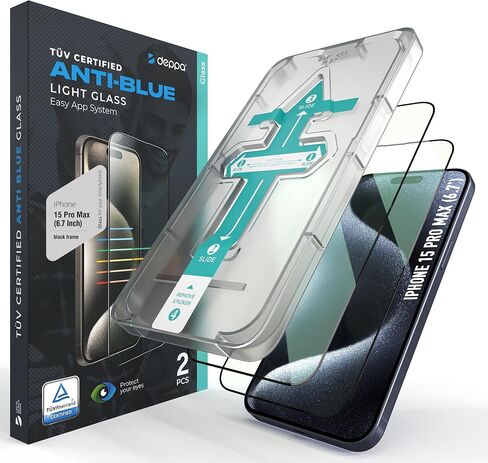 ديبا |2 عبوة| واقي شاشة مضاد للضوء الأزرق معتمد من TÜV لهاتف iPhone 15/Iphone 16 (6.1 بوصة) غطاء كامل من الزجاج المقسى من الحافة إلى الحافة مع صينية أدوات التثبيت السهلة in Kuwait
