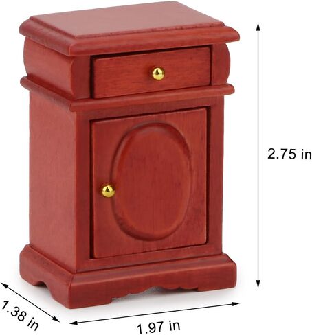 Miniature Bedside Cabinet 2PCS Dollhouse Furniture Nightstand 1:12 Wooden Model Doll House Accessories for Mini Room Bedroom Scene Decoration (Wood) in Kuwait