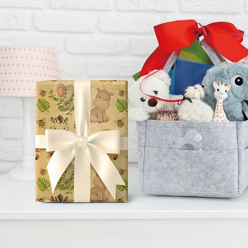 SaringSwoon Kraft Baby Shower Wrapping Paper for Kids - Safari Animals Gift Wrap with Lion, Elephant, Zebra, Hippo and Bee Design for Birthday Baby Shower - 28×40 Inches, 4 Folded Jumbo Sheets in Kuwait