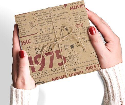 RUSPEPA 2025 مضحك عيد ميلاد ورق التغليف للنساء أو الرجال ، لفة مصغرة ، مرة أخرى في عام 1975 صحيفة خمر التصميم كرافت ورقة هدية عيد ميلاد 50 والمناسبات الخاصة ، 17 بوصة × 16.4 قدم ، 50th ، 50th in Kuwait