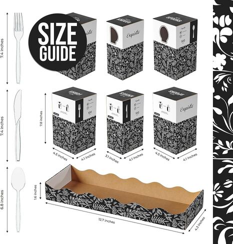 Exquisite Utensil Caddy Organizer with Clear Plastic Forks and Spoons & Knives Floral Kitchen Utensil Holder for Party with 3 x 100 Plastic Spoons and Forks Disposable Knives Clear Cutlery Set in Kuwait