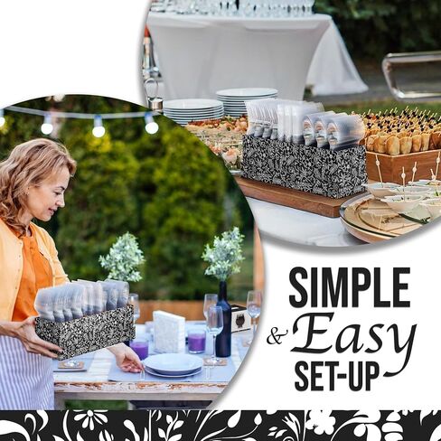 Exquisite Utensil Caddy Organizer with Clear Plastic Forks and Spoons & Knives Floral Kitchen Utensil Holder for Party with 3 x 100 Plastic Spoons and Forks Disposable Knives Clear Cutlery Set in Kuwait