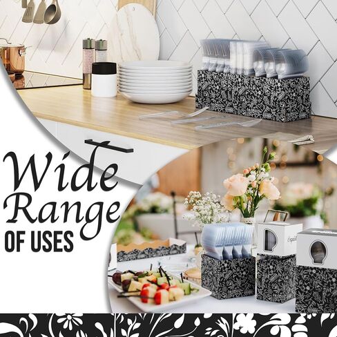 Exquisite Utensil Caddy Organizer with Clear Plastic Forks and Spoons & Knives Floral Kitchen Utensil Holder for Party with 3 x 100 Plastic Spoons and Forks Disposable Knives Clear Cutlery Set in Kuwait