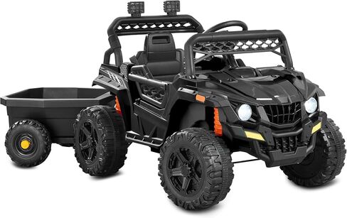 Best Choice Products Kids 12V Electric Ride On UTV Car and Trailer w/Parent Control, LED Lights, 2 Speeds, Bluetooth - Black in Saudi Arabia