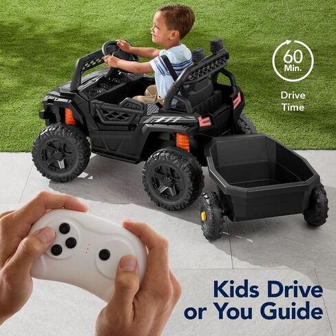 Best Choice Products Kids 12V Electric Ride On UTV Car and Trailer w/Parent Control, LED Lights, 2 Speeds, Bluetooth - Black in Saudi Arabia