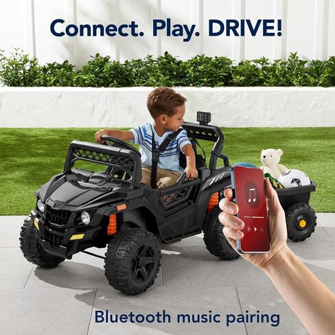 Best Choice Products Kids 12V Electric Ride On UTV Car and Trailer w/Parent Control, LED Lights, 2 Speeds, Bluetooth - Black in Saudi Arabia