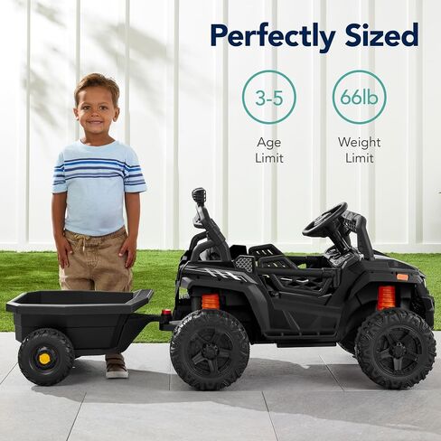 Best Choice Products Kids 12V Electric Ride On UTV Car and Trailer w/Parent Control, LED Lights, 2 Speeds, Bluetooth - Black in Saudi Arabia