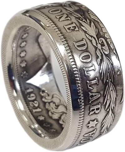 Metmejiao Coin Ring Morgan Silver Coin Design Ring, Men's Coin Ring, American Coin Rings Punk Vintage Personality Coin Ring Size12 in Kuwait