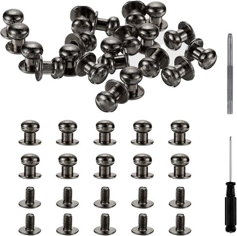 HARFINGTON 30 Sets Round Head Button Studs Screw 8mm Alloy Leather Rivets with Hollow Punch Screwdriver for Repair and Decorate Fabric Clothing Shoes Bags DIY, Black in Saudi Arabia