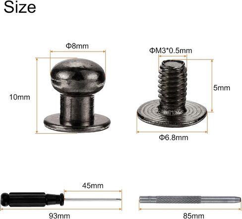 HARFINGTON 30 Sets Round Head Button Studs Screw 8mm Alloy Leather Rivets with Hollow Punch Screwdriver for Repair and Decorate Fabric Clothing Shoes Bags DIY, Black in Saudi Arabia
