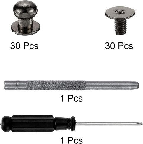 HARFINGTON 30 Sets Round Head Button Studs Screw 8mm Alloy Leather Rivets with Hollow Punch Screwdriver for Repair and Decorate Fabric Clothing Shoes Bags DIY, Black in Saudi Arabia