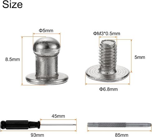 HARFINGTON 30 Sets Round Head Button Studs Screw 8mm Alloy Leather Rivets with Hollow Punch Screwdriver for Repair and Decorate Fabric Clothing Shoes Bags DIY, Black in Saudi Arabia