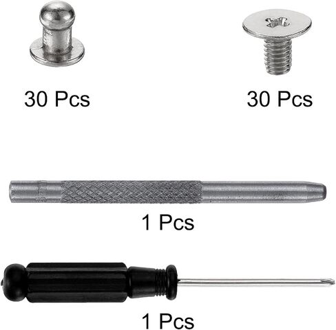 HARFINGTON 30 Sets Round Head Button Studs Screw 8mm Alloy Leather Rivets with Hollow Punch Screwdriver for Repair and Decorate Fabric Clothing Shoes Bags DIY, Black in Saudi Arabia