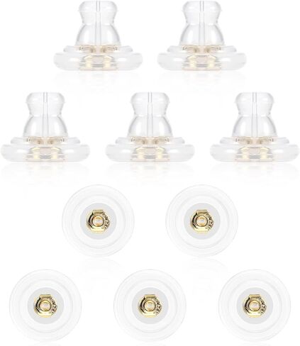 10pcs Pierced Earring Backs, Clear Silicone & Gold Plated, Secure Locking, 9.4mm Diameter, Replacements for Heavy Earrings in Saudi Arabia