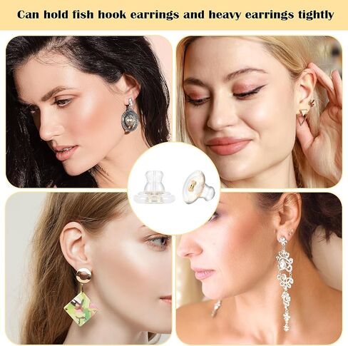 10pcs Pierced Earring Backs, Clear Silicone & Gold Plated, Secure Locking, 9.4mm Diameter, Replacements for Heavy Earrings in Saudi Arabia