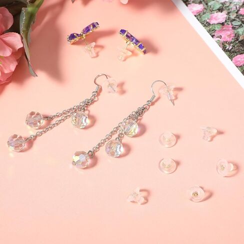 10pcs Pierced Earring Backs, Clear Silicone & Gold Plated, Secure Locking, 9.4mm Diameter, Replacements for Heavy Earrings in Saudi Arabia