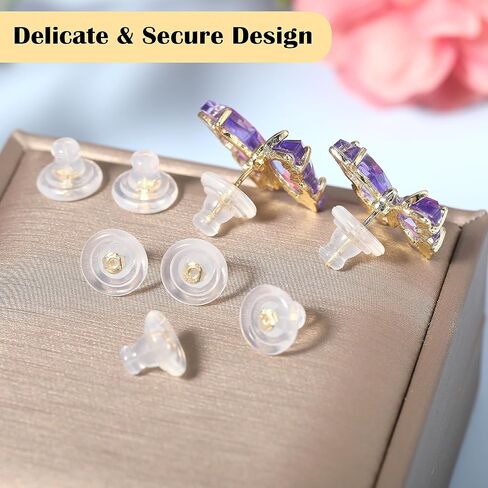 10pcs Pierced Earring Backs, Clear Silicone & Gold Plated, Secure Locking, 9.4mm Diameter, Replacements for Heavy Earrings in Saudi Arabia