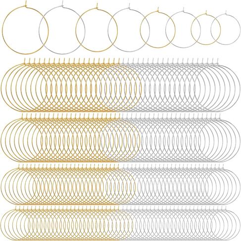 280Pcs Earring Hooks for Jewelry Making, Gold/Silver Plated Metal Round Earring Beading Hoops for DIY Jewelry Making, Clay Crafts, Earring Findings for Women (Size: 20mm, 25mm, 30mm, 35mm) in Saudi Arabia