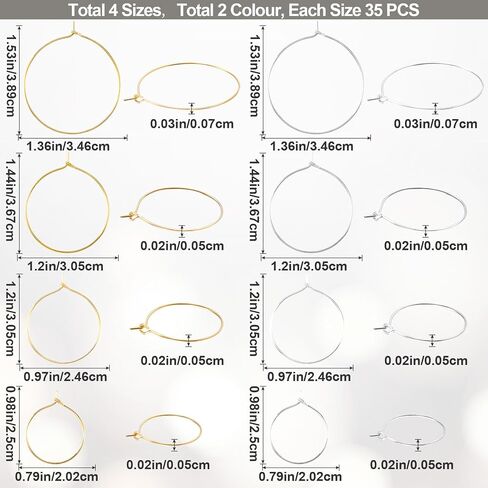 280Pcs Earring Hooks for Jewelry Making, Gold/Silver Plated Metal Round Earring Beading Hoops for DIY Jewelry Making, Clay Crafts, Earring Findings for Women (Size: 20mm, 25mm, 30mm, 35mm) in Saudi Arabia