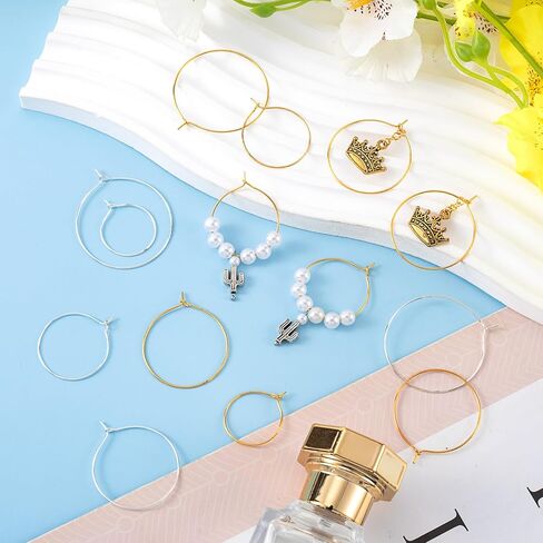 280Pcs Earring Hooks for Jewelry Making, Gold/Silver Plated Metal Round Earring Beading Hoops for DIY Jewelry Making, Clay Crafts, Earring Findings for Women (Size: 20mm, 25mm, 30mm, 35mm) in Saudi Arabia