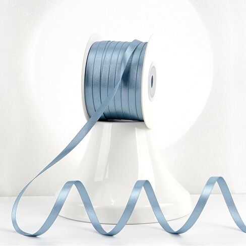 MEEDEE Dusty Blue Satin Ribbon 1/4 Inch Lux Double Sided Satin 100 Yards Spool Blue Thin Ribbon for Crafts, Gift Wrapping, Ornaments, Holiday Decorating, Hair Bow, Wedding, Birthday, Party Supplies in Saudi Arabia