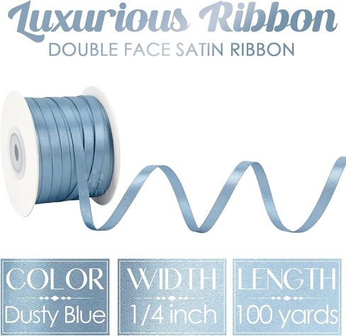 MEEDEE Dusty Blue Satin Ribbon 1/4 Inch Lux Double Sided Satin 100 Yards Spool Blue Thin Ribbon for Crafts, Gift Wrapping, Ornaments, Holiday Decorating, Hair Bow, Wedding, Birthday, Party Supplies in Saudi Arabia
