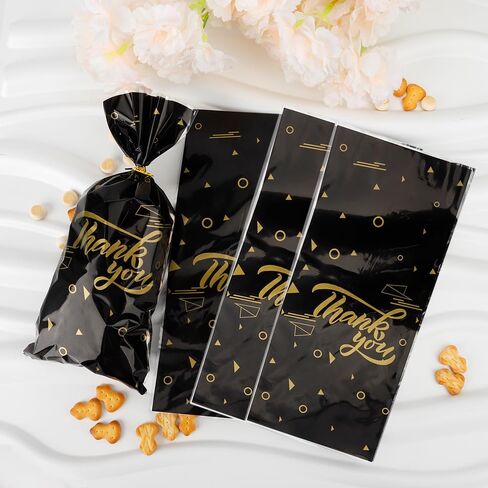 Thank You Cellophane Bags, 5x11 Inch Thank You Treat Bags 100 Pcs Black Thank You Cellophane Treat Bags with Twist Ties Thank You Cellophane Gift Bags for Cookie Candy Goodie Birthday Party Favor Bags in Kuwait