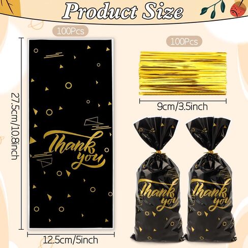 Thank You Cellophane Bags, 5x11 Inch Thank You Treat Bags 100 Pcs Black Thank You Cellophane Treat Bags with Twist Ties Thank You Cellophane Gift Bags for Cookie Candy Goodie Birthday Party Favor Bags in Kuwait